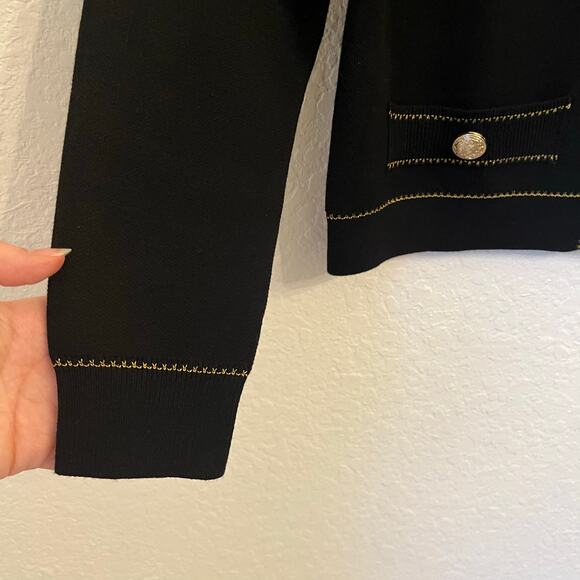 Roch Perel Collared Cardigan XS Black Button Chic Minimalist Quiet Luxury Work - Picture 4 of 10